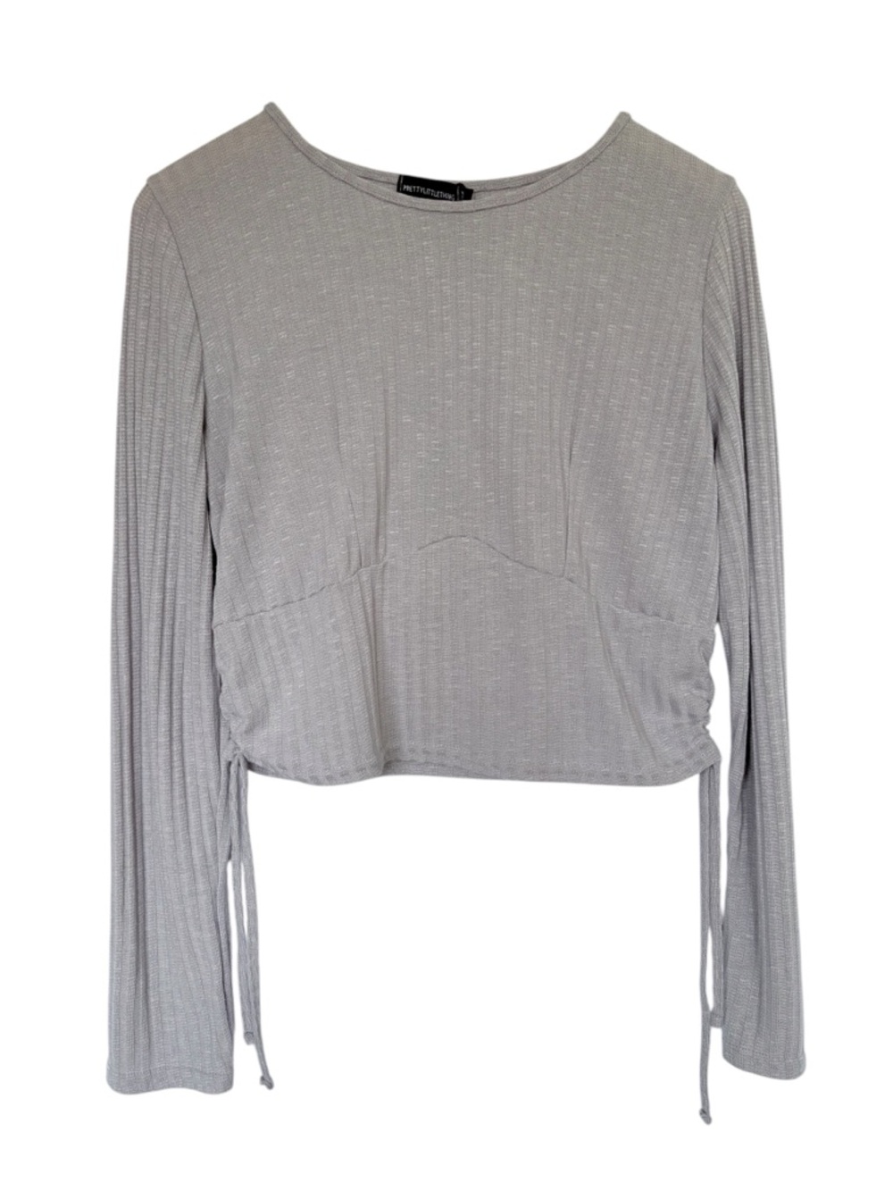 NWT PrettyLittleThing Light Gray Ribbed Long Sleeved Top Sz 12 US 16 UK